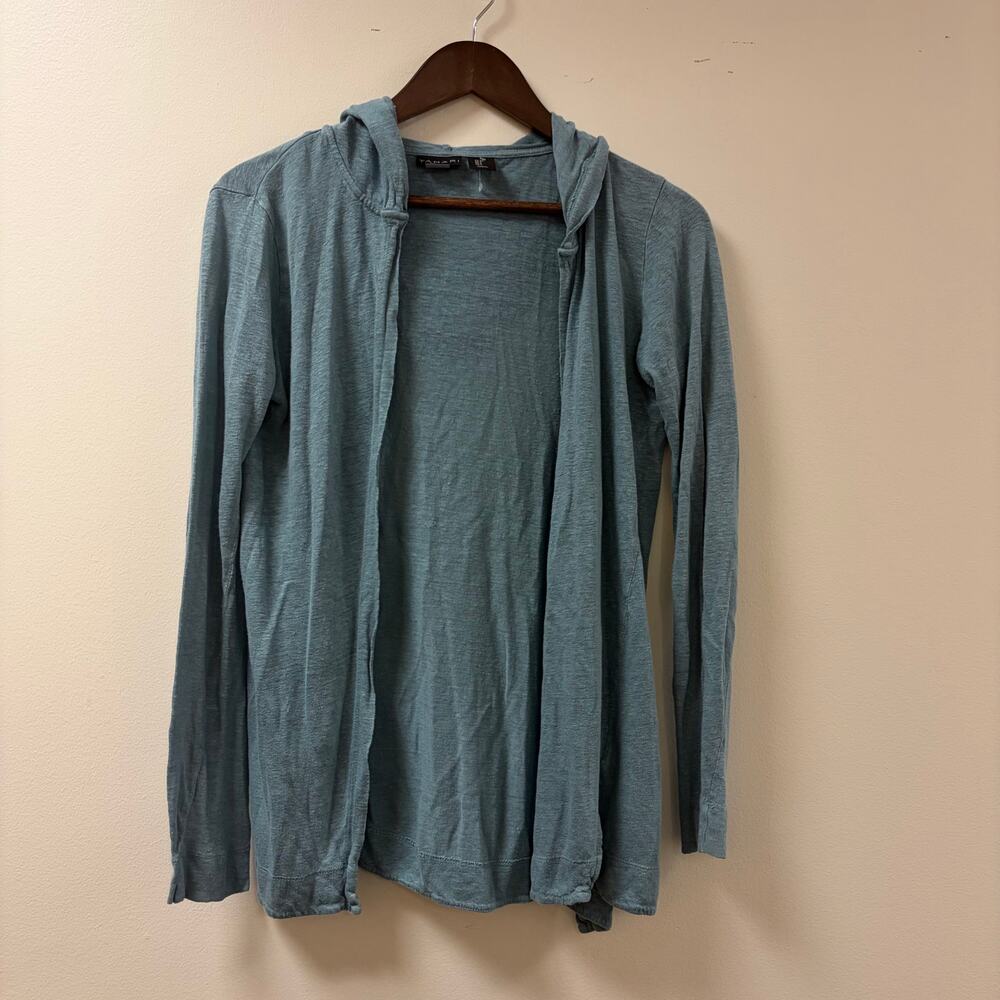Tahari Hooded 100% Linen Open Front Cardigan Lagenlook Minimalist Beach Summer S